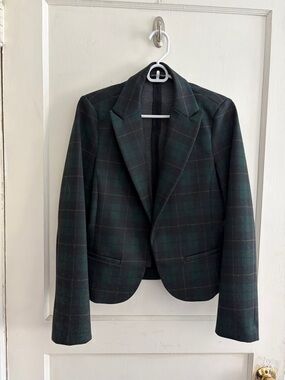 Amanda & Chelsea Black and Dark Green Plaid Blazer